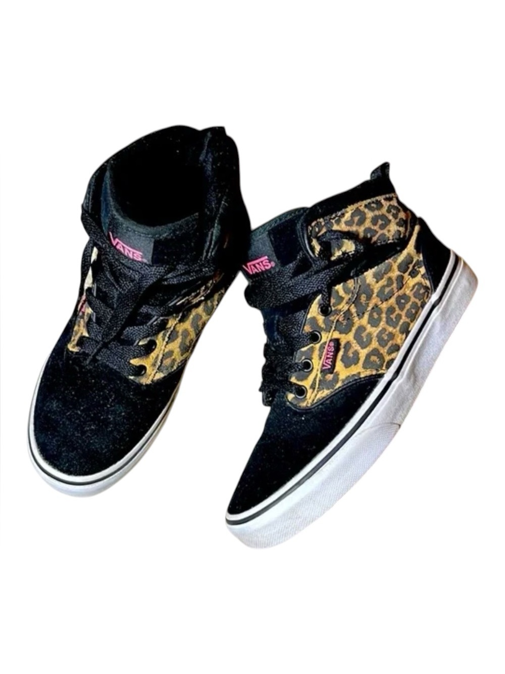 Vans Womens Black Suede and Leopard Print High-top Shoes SZ6
